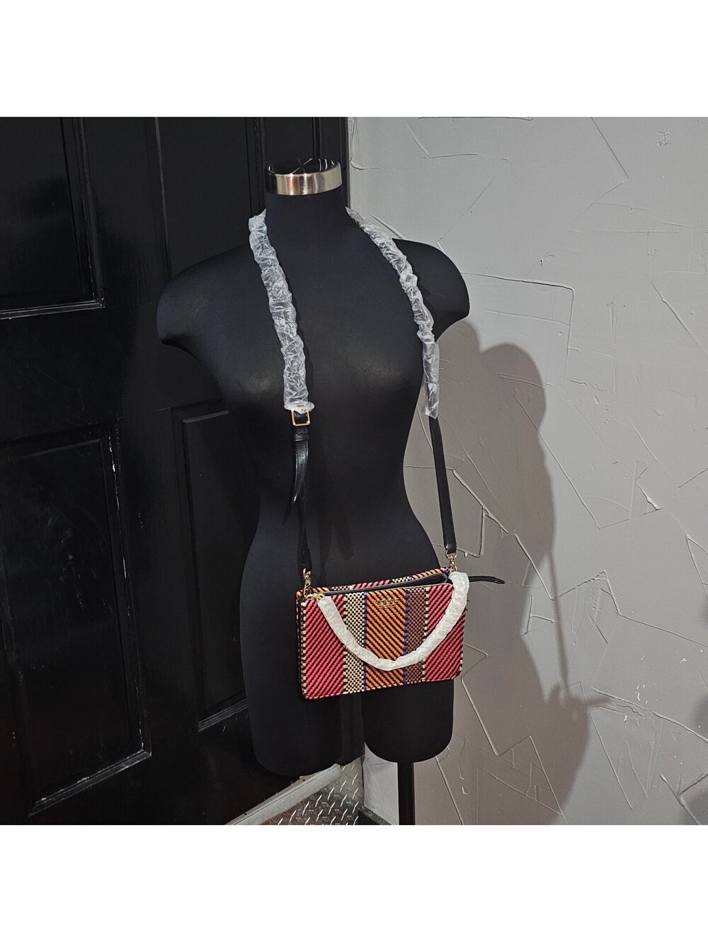 Multicolor Striped Top Handle Crossbody Bag